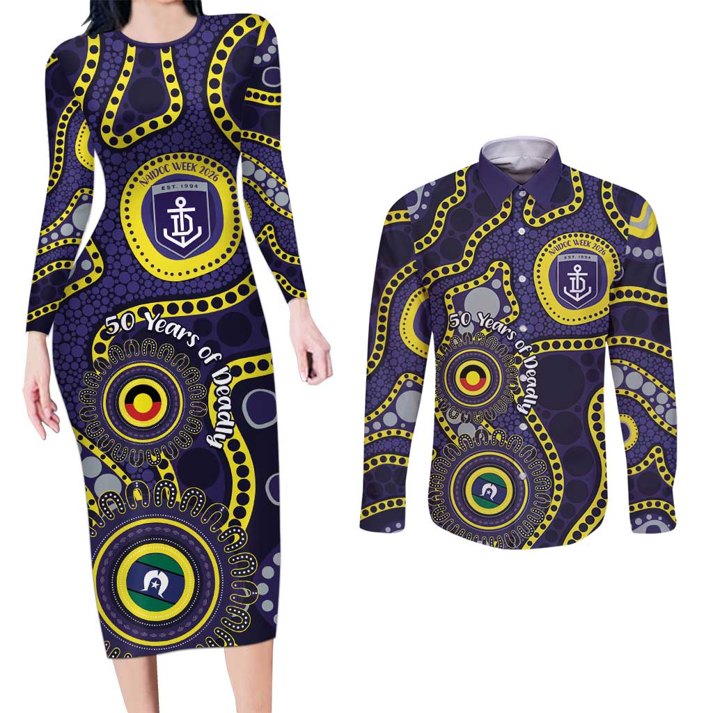 Dockers NAIDOC Week 2026 Personalised Couples Matching Long Sleeve Bodycon Dress and Long Sleeve Button Shirt 50 Years of Deadly Aboriginal Art