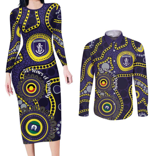 Dockers NAIDOC Week 2026 Personalised Couples Matching Long Sleeve Bodycon Dress and Long Sleeve Button Shirt 50 Years of Deadly Aboriginal Art