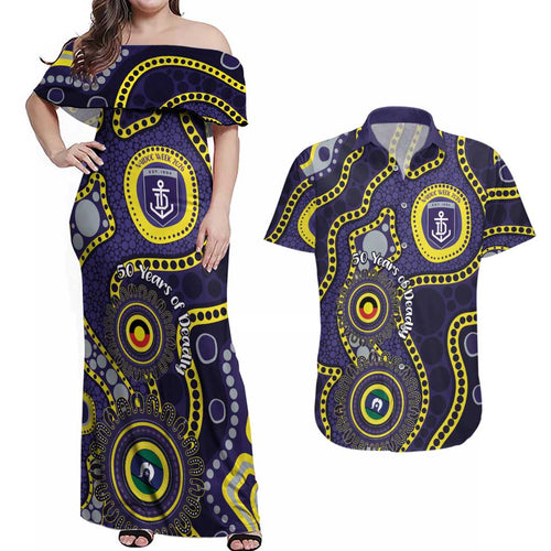 Dockers NAIDOC Week 2026 Personalised Couples Matching Off Shoulder Maxi Dress and Hawaiian Shirt 50 Years of Deadly Aboriginal Art