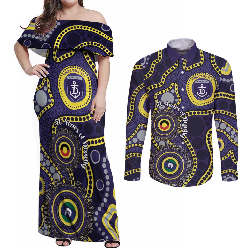 Dockers NAIDOC Week 2026 Personalised Couples Matching Off Shoulder Maxi Dress and Long Sleeve Button Shirt 50 Years of Deadly Aboriginal Art