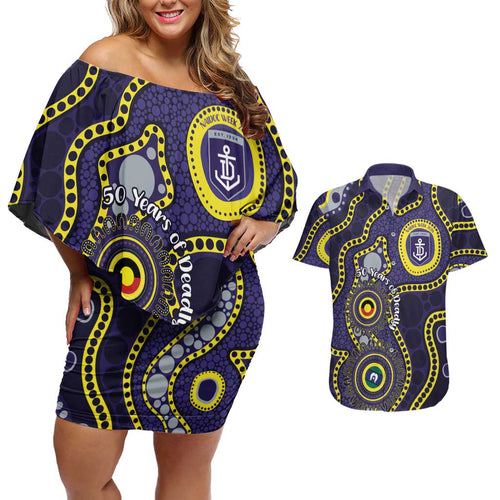 Dockers NAIDOC Week 2026 Personalised Couples Matching Off Shoulder Short Dress and Hawaiian Shirt 50 Years of Deadly Aboriginal Art
