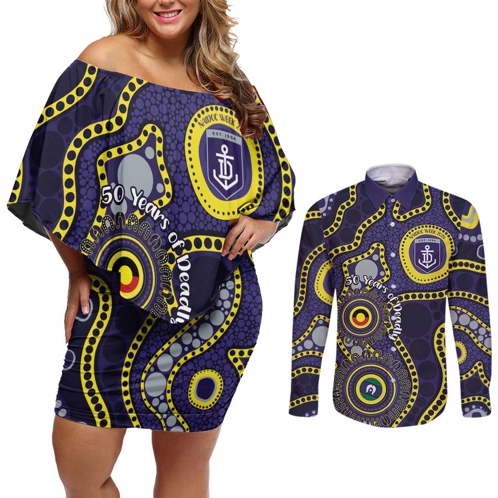 Dockers NAIDOC Week 2026 Personalised Couples Matching Off Shoulder Short Dress and Long Sleeve Button Shirt 50 Years of Deadly Aboriginal Art