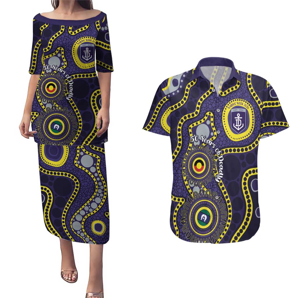 Dockers NAIDOC Week 2026 Personalised Couples Matching Puletasi and Hawaiian Shirt 50 Years of Deadly Aboriginal Art