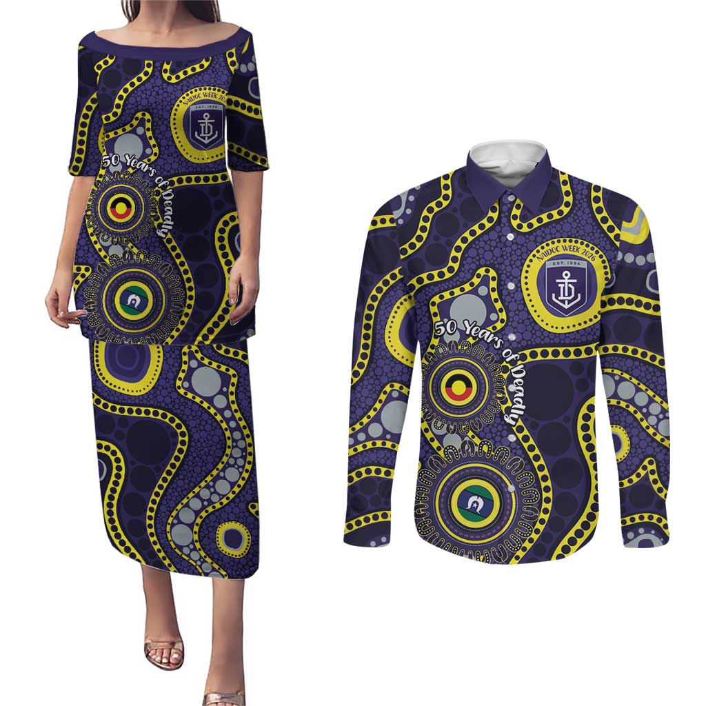 Dockers NAIDOC Week 2026 Personalised Couples Matching Puletasi and Long Sleeve Button Shirt 50 Years of Deadly Aboriginal Art