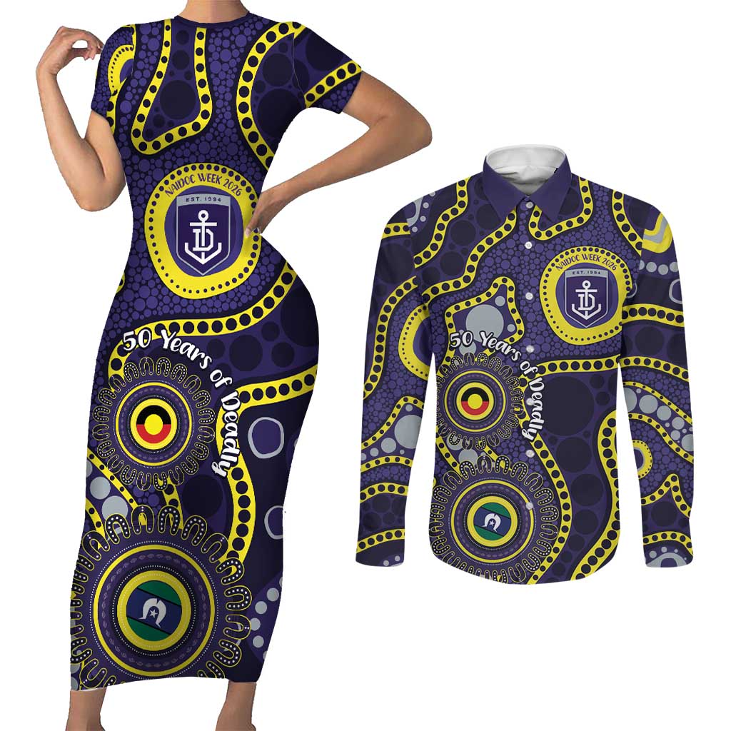 Dockers NAIDOC Week 2026 Personalised Couples Matching Short Sleeve Bodycon Dress and Long Sleeve Button Shirt 50 Years of Deadly Aboriginal Art