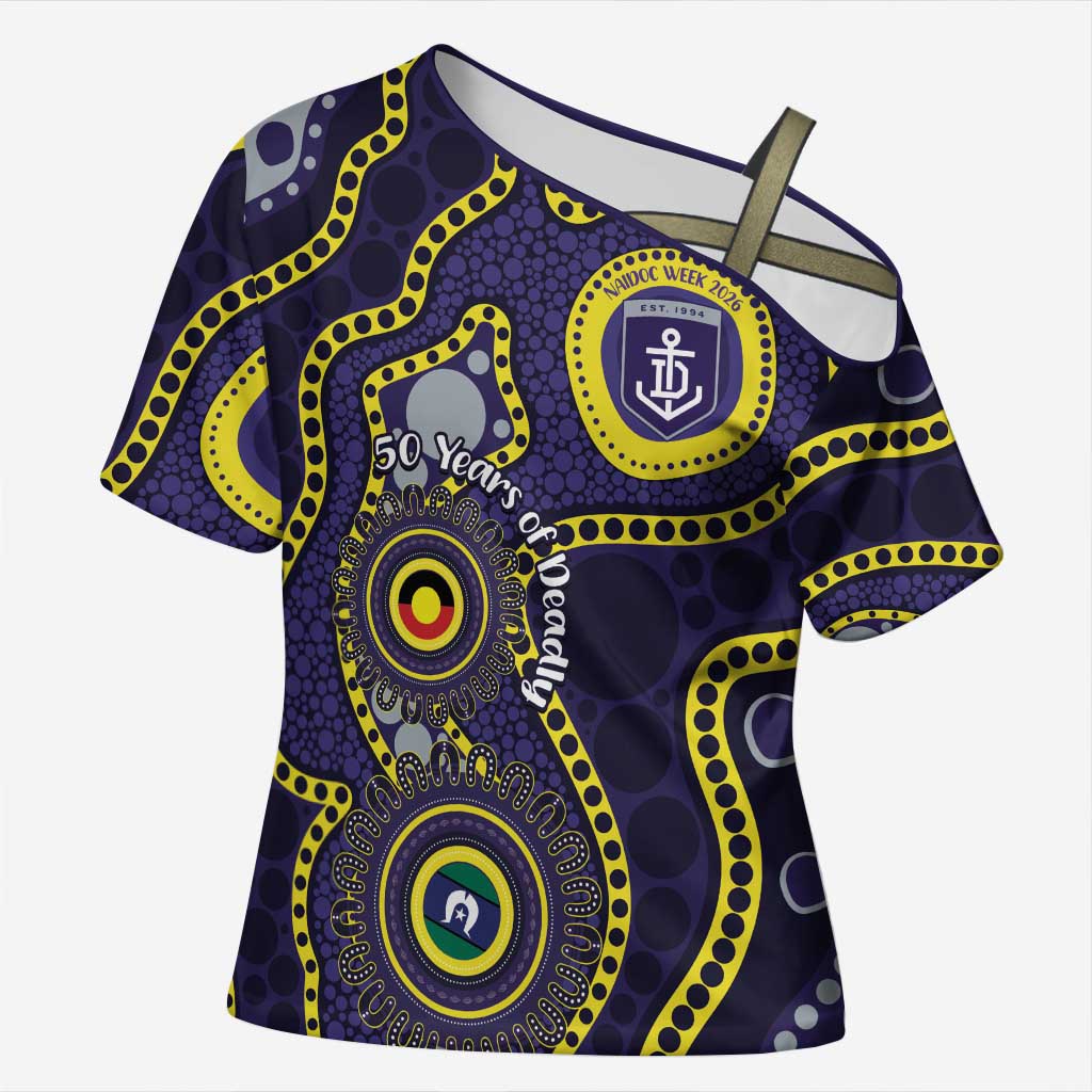 Dockers NAIDOC Week 2026 Personalised Cross Shoulder Shirt 50 Years of Deadly Aboriginal Art