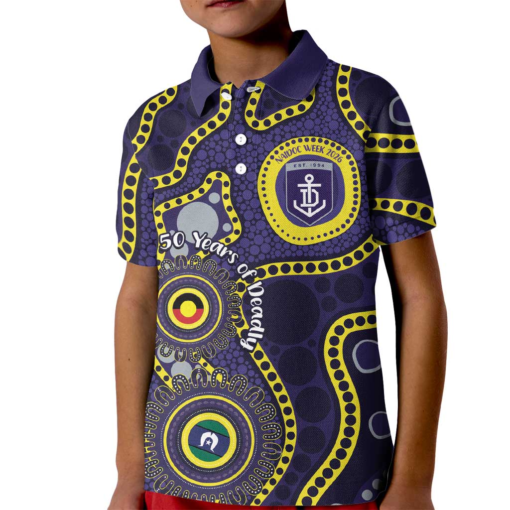 Dockers NAIDOC Week 2026 Personalised Kid Polo Shirt 50 Years of Deadly Aboriginal Art