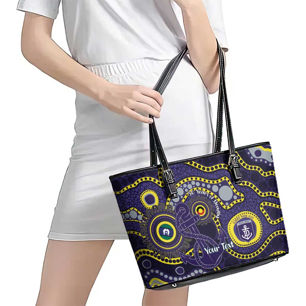Dockers NAIDOC Week 2026 Personalised Leather Tote Bag 50 Years of Deadly Aboriginal Art