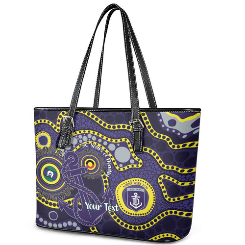 Dockers NAIDOC Week 2026 Personalised Leather Tote Bag 50 Years of Deadly Aboriginal Art