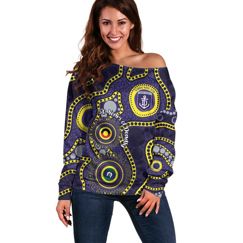 Dockers NAIDOC Week 2026 Personalised Off Shoulder Sweater 50 Years of Deadly Aboriginal Art