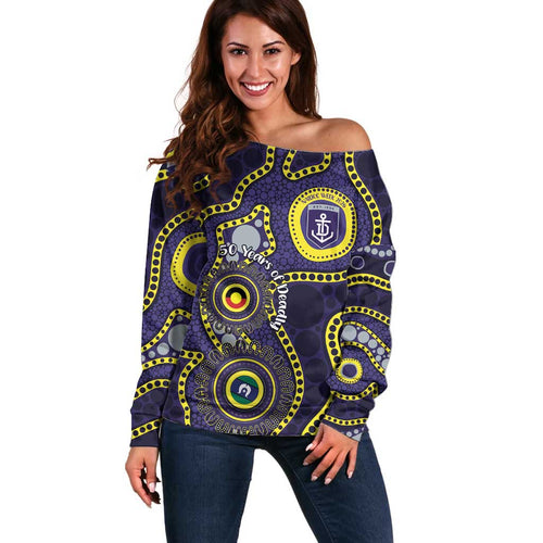 Dockers NAIDOC Week 2026 Personalised Off Shoulder Sweater 50 Years of Deadly Aboriginal Art