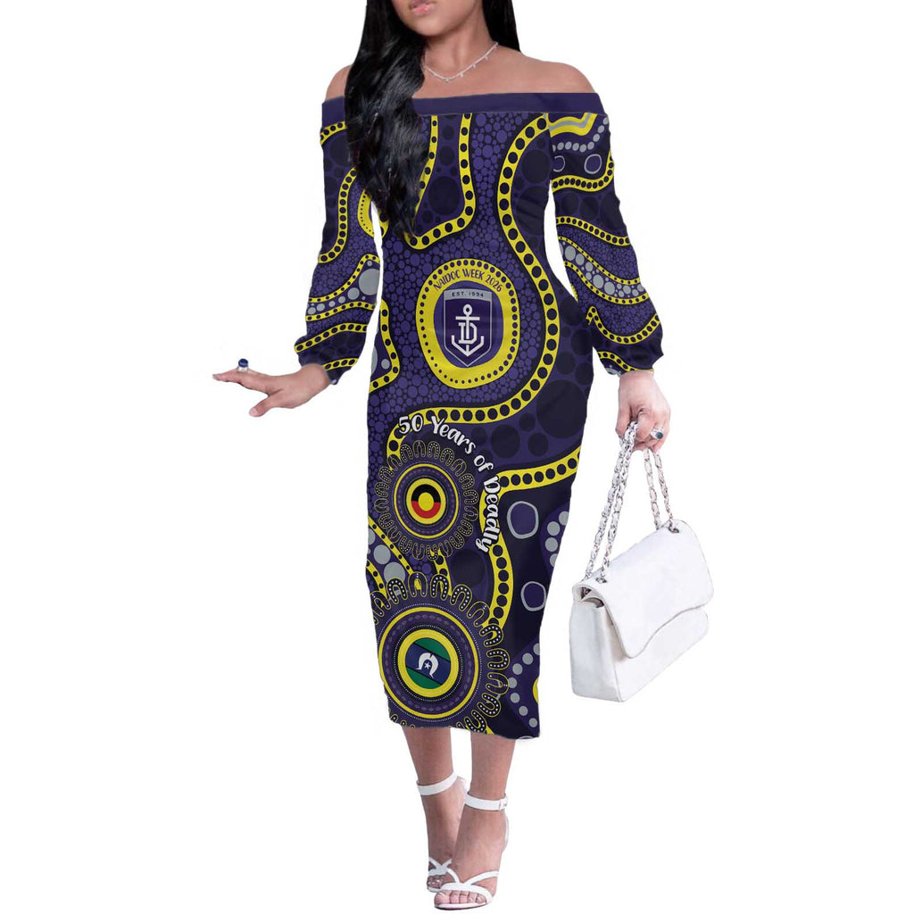 Dockers NAIDOC Week 2026 Personalised Off The Shoulder Long Sleeve Dress 50 Years of Deadly Aboriginal Art