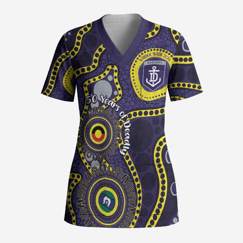 Dockers NAIDOC Week 2026 Personalised Scrub Top 50 Years of Deadly Aboriginal Art