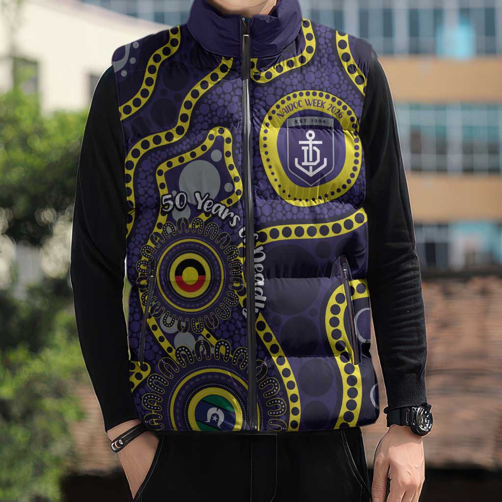 Dockers NAIDOC Week 2026 Personalised Sleeveless Puffer Jacket 50 Years of Deadly Aboriginal Art