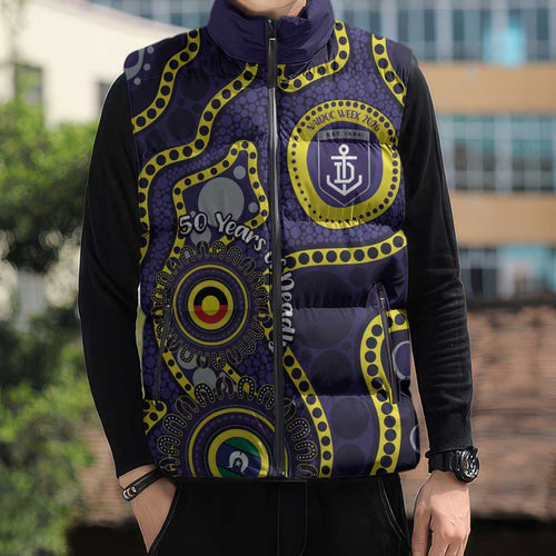 Dockers NAIDOC Week 2026 Personalised Sleeveless Puffer Jacket 50 Years of Deadly Aboriginal Art