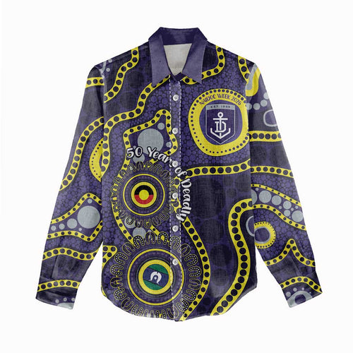 Dockers NAIDOC Week 2026 Personalised Women Casual Shirt 50 Years of Deadly Aboriginal Art