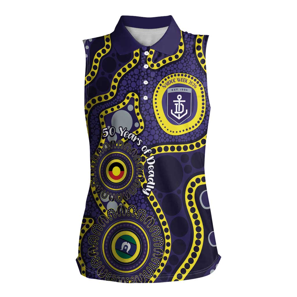 Dockers NAIDOC Week 2026 Personalised Women Sleeveless Polo Shirt 50 Years of Deadly Aboriginal Art