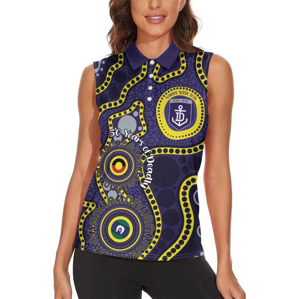 Dockers NAIDOC Week 2026 Personalised Women Sleeveless Polo Shirt 50 Years of Deadly Aboriginal Art