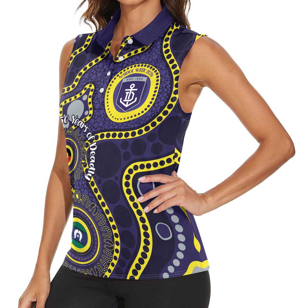 Dockers NAIDOC Week 2026 Personalised Women Sleeveless Polo Shirt 50 Years of Deadly Aboriginal Art