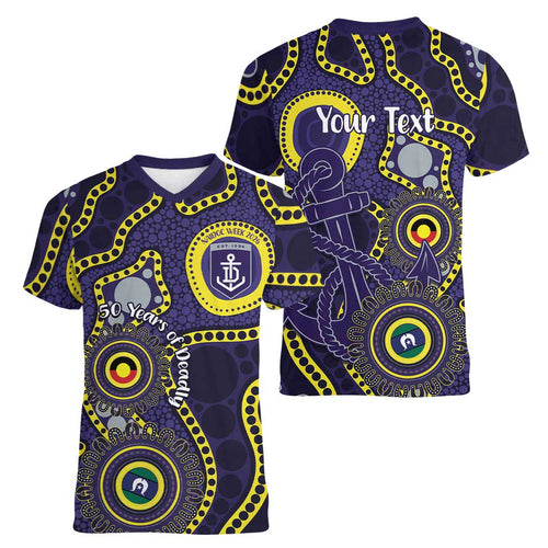 Dockers NAIDOC Week 2026 Personalised Women V-Neck T-Shirt 50 Years of Deadly Aboriginal Art