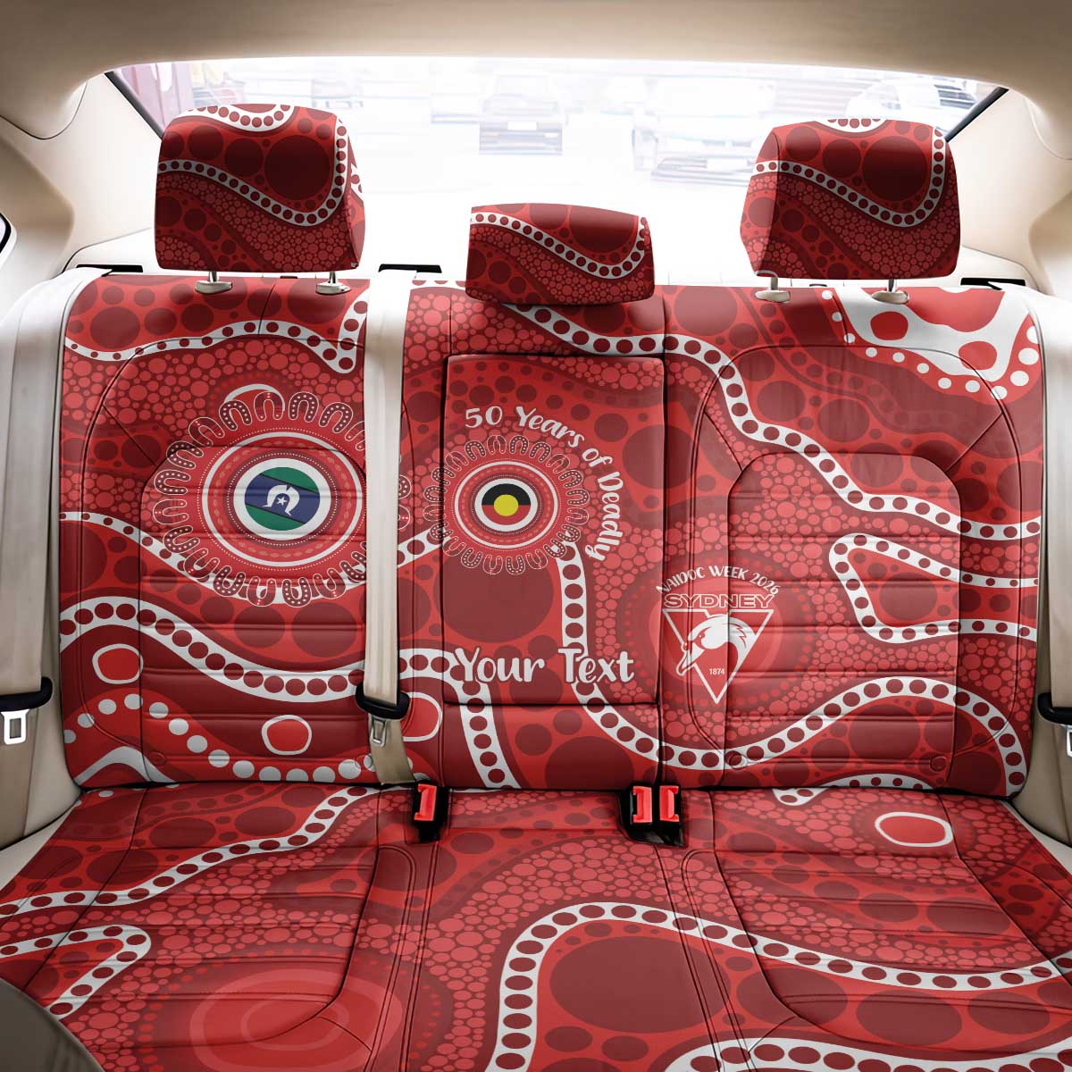 Sydney Swans NAIDOC Week 2026 Personalised Back Car Seat Cover 50 Years of Deadly Aboriginal Art