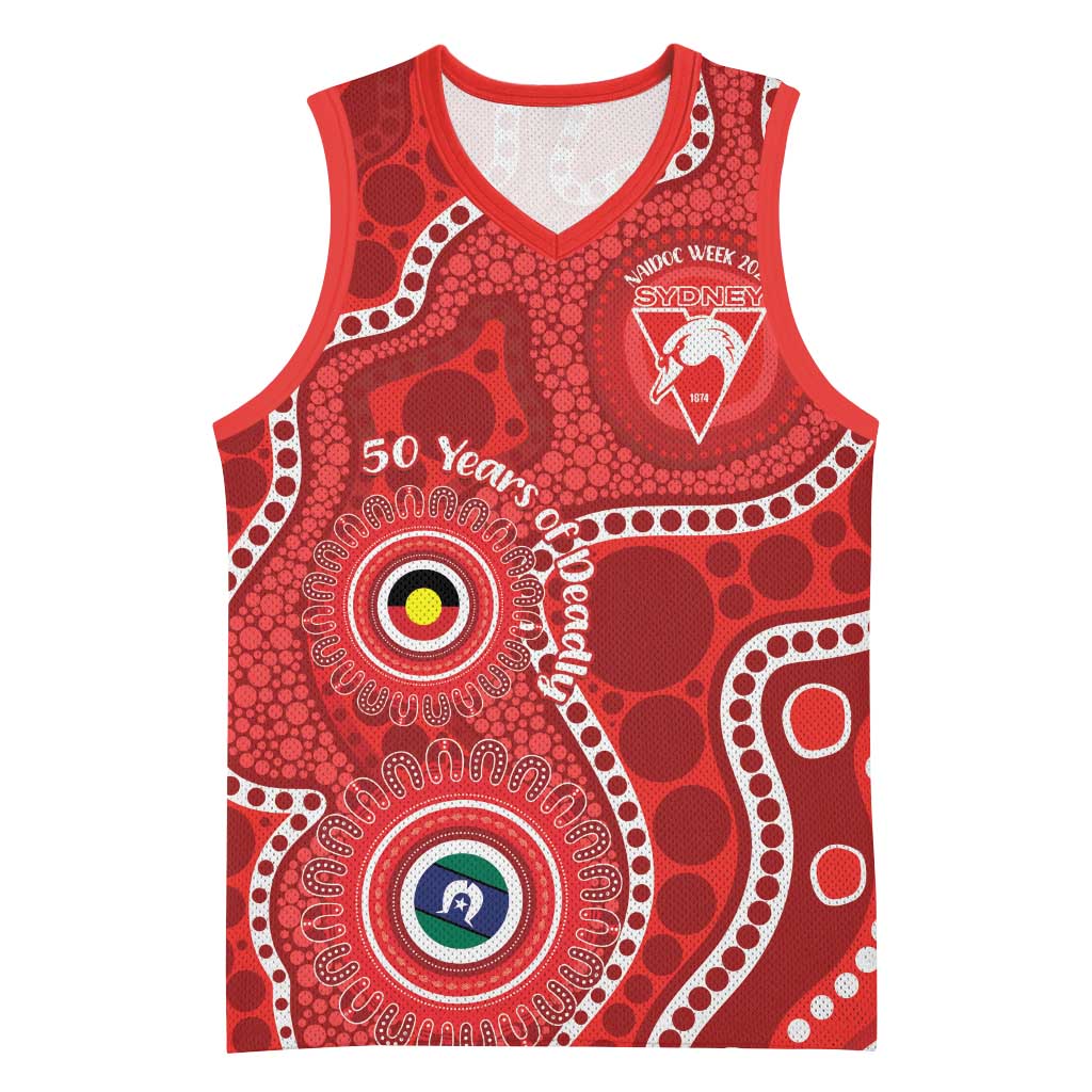 Sydney Swans NAIDOC Week 2026 Personalised Basketball Jersey 50 Years of Deadly Aboriginal Art