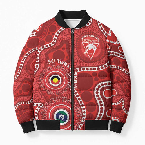 Sydney Swans NAIDOC Week 2026 Personalised Bomber Puffer Jacket 50 Years of Deadly Aboriginal Art