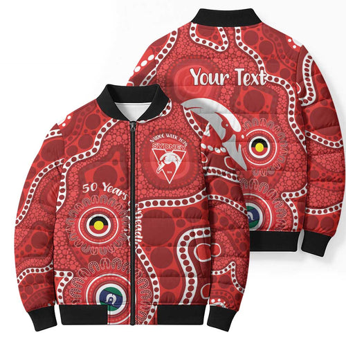 Sydney Swans NAIDOC Week 2026 Personalised Bomber Puffer Jacket 50 Years of Deadly Aboriginal Art