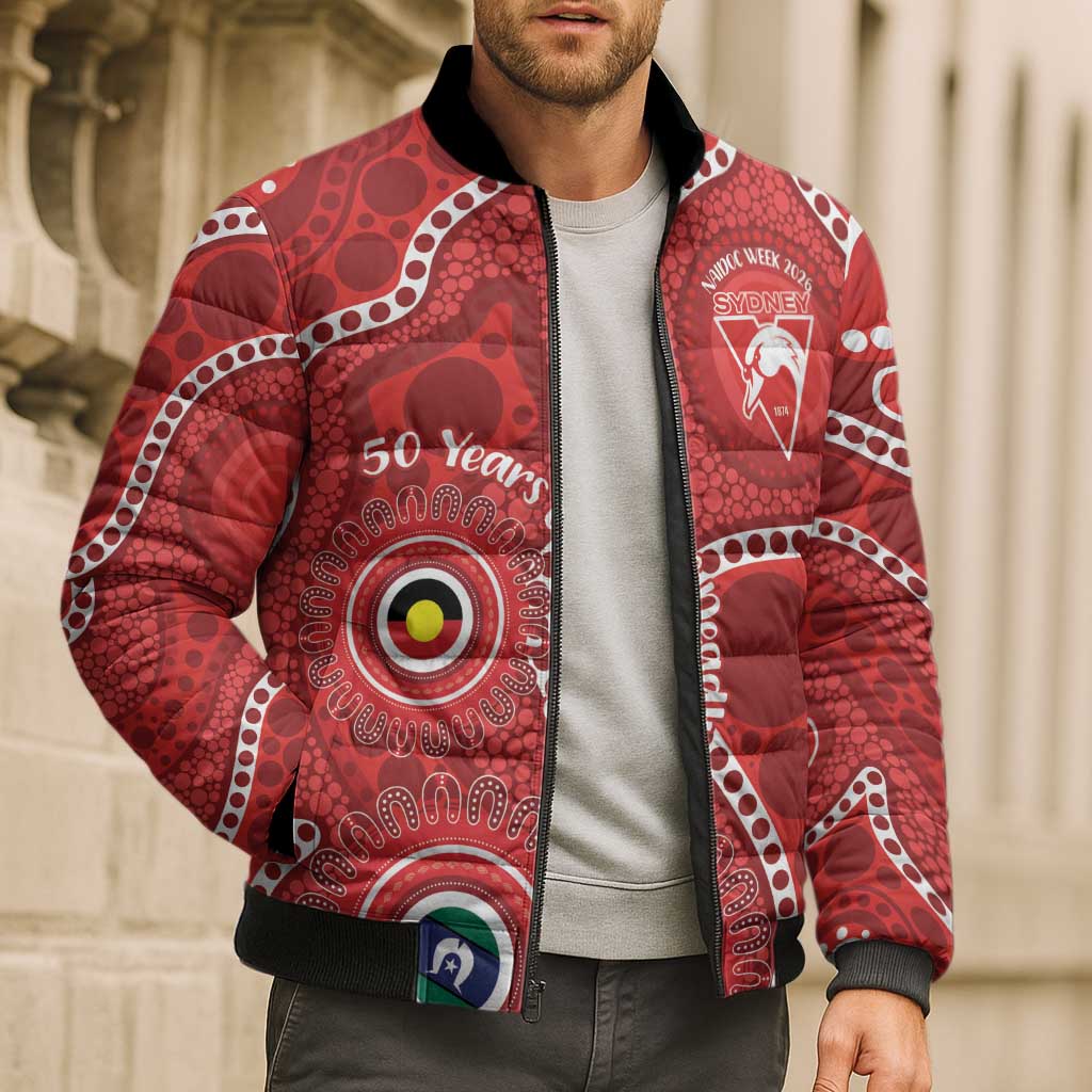 Sydney Swans NAIDOC Week 2026 Personalised Bomber Puffer Jacket 50 Years of Deadly Aboriginal Art