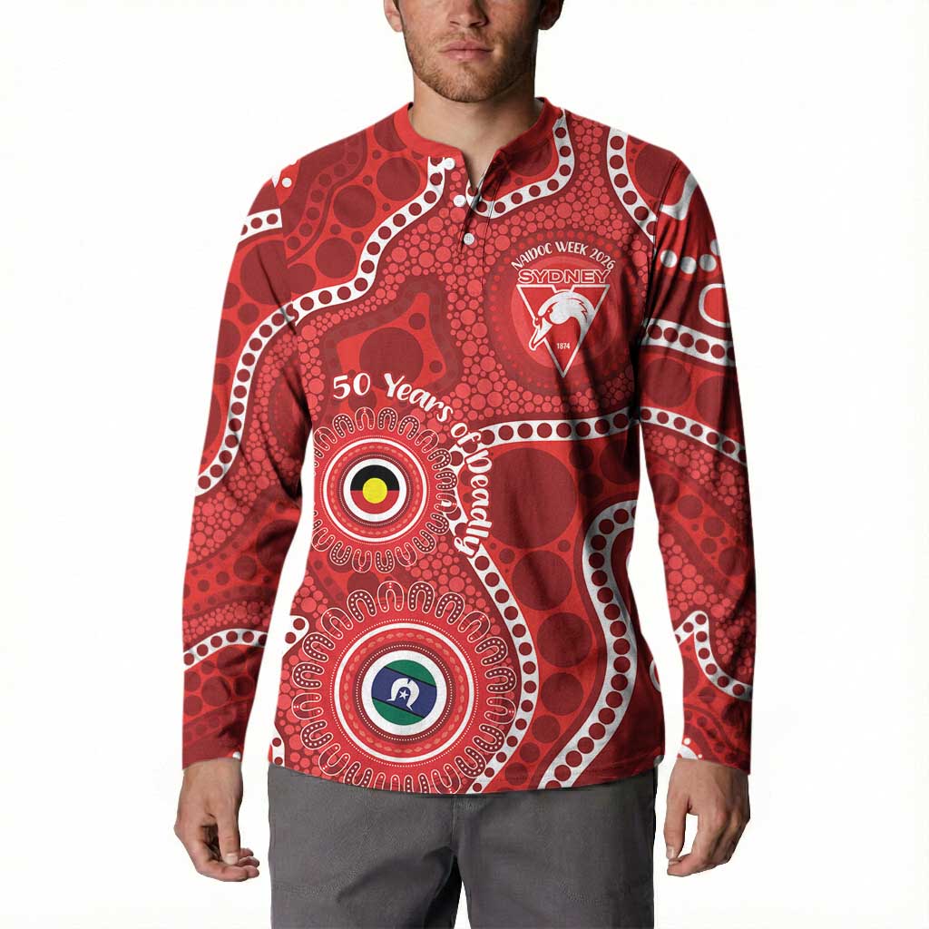 Sydney Swans NAIDOC Week 2026 Personalised Button Sweatshirt 50 Years of Deadly Aboriginal Art