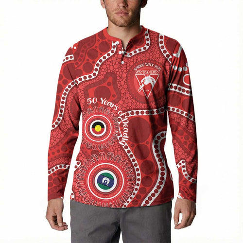 Sydney Swans NAIDOC Week 2026 Personalised Button Sweatshirt 50 Years of Deadly Aboriginal Art