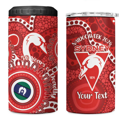 Sydney Swans NAIDOC Week 2026 Personalised 4 in 1 Can Cooler Tumbler 50 Years of Deadly Aboriginal Art