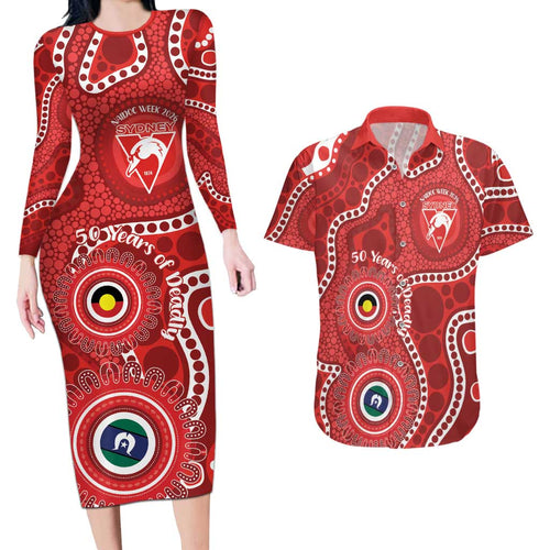 Sydney Swans NAIDOC Week 2026 Personalised Couples Matching Long Sleeve Bodycon Dress and Hawaiian Shirt 50 Years of Deadly Aboriginal Art