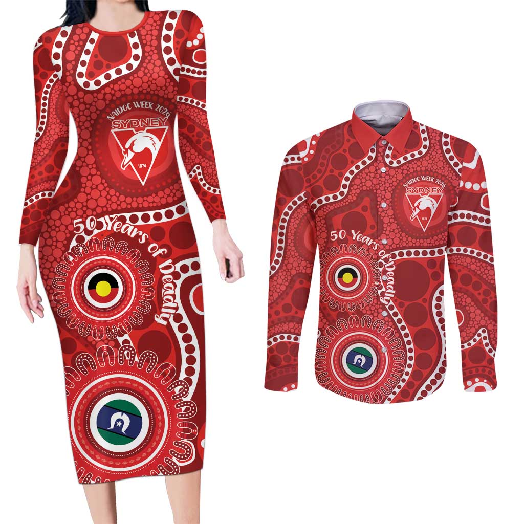 Sydney Swans NAIDOC Week 2026 Personalised Couples Matching Long Sleeve Bodycon Dress and Long Sleeve Button Shirt 50 Years of Deadly Aboriginal Art