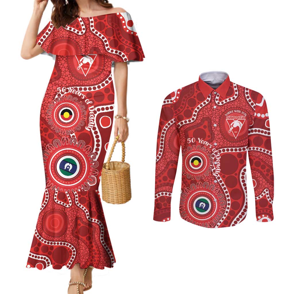 Sydney Swans NAIDOC Week 2026 Personalised Couples Matching Mermaid Dress and Long Sleeve Button Shirt 50 Years of Deadly Aboriginal Art