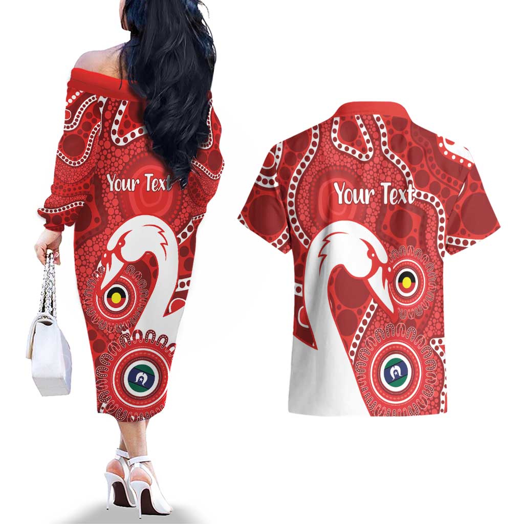 Sydney Swans NAIDOC Week 2026 Personalised Couples Matching Off The Shoulder Long Sleeve Dress and Hawaiian Shirt 50 Years of Deadly Aboriginal Art