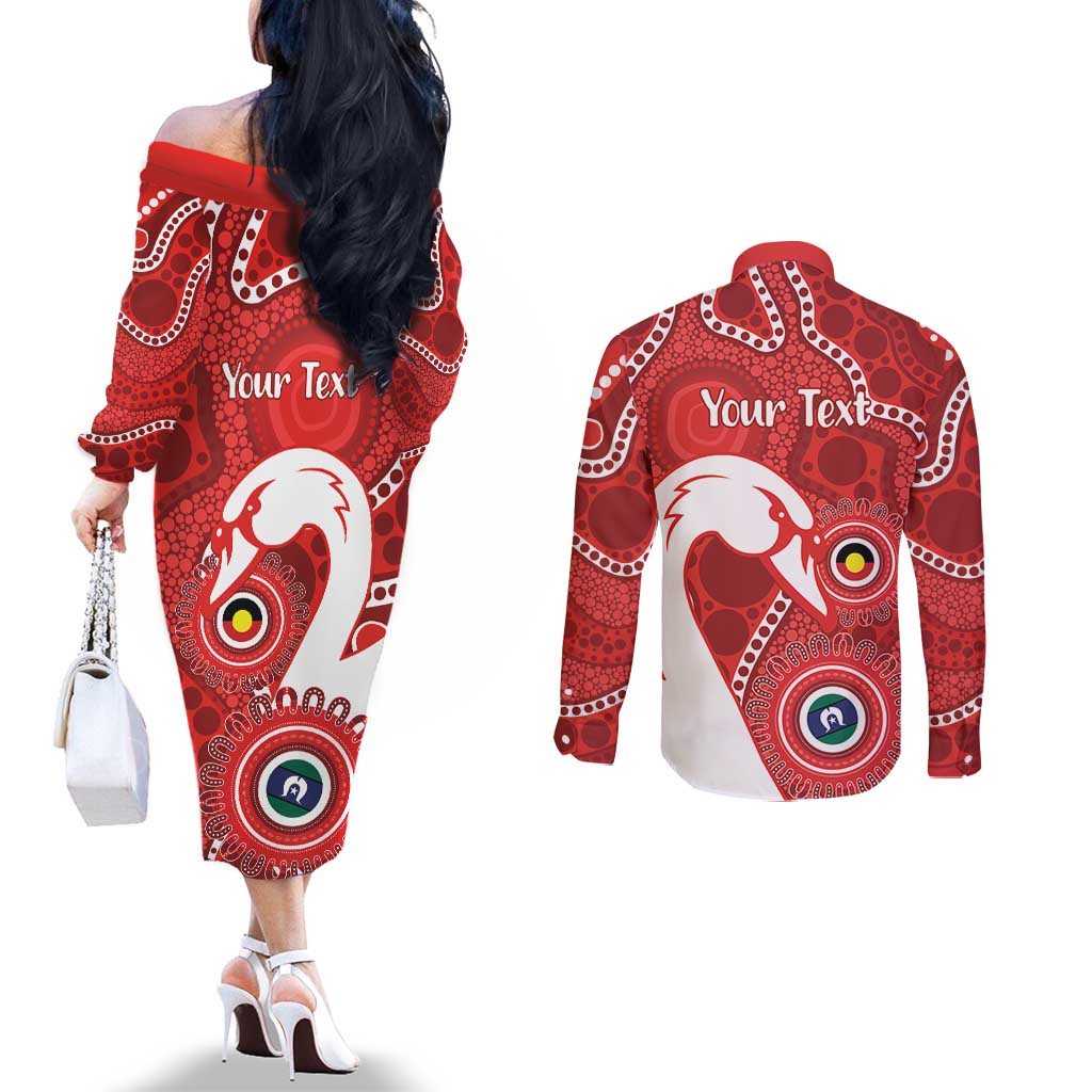 Sydney Swans NAIDOC Week 2026 Personalised Couples Matching Off The Shoulder Long Sleeve Dress and Long Sleeve Button Shirt 50 Years of Deadly Aboriginal Art