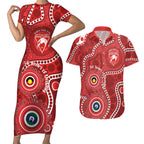 Sydney Swans NAIDOC Week 2026 Personalised Couples Matching Short Sleeve Bodycon Dress and Hawaiian Shirt 50 Years of Deadly Aboriginal Art