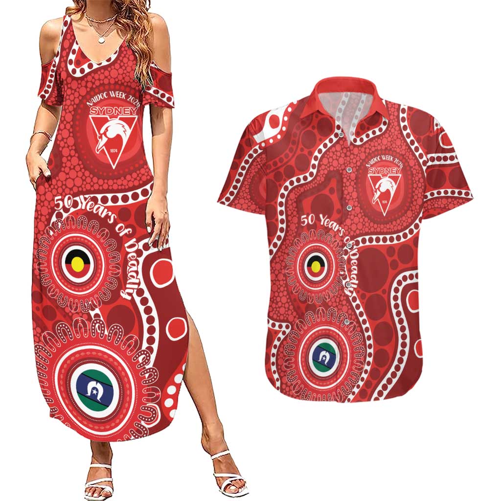 Sydney Swans NAIDOC Week 2026 Personalised Couples Matching Summer Maxi Dress and Hawaiian Shirt 50 Years of Deadly Aboriginal Art