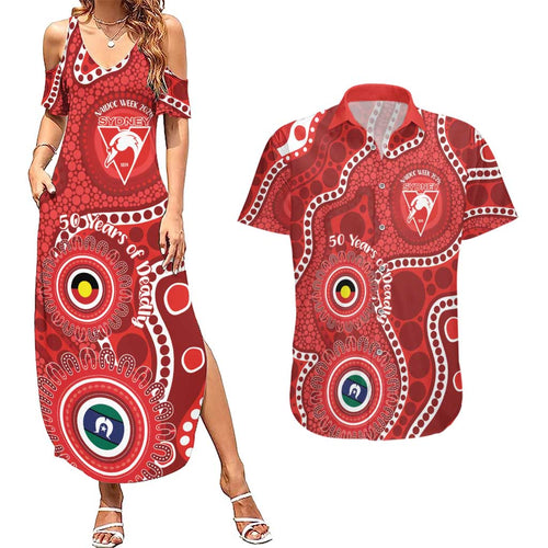 Sydney Swans NAIDOC Week 2026 Personalised Couples Matching Summer Maxi Dress and Hawaiian Shirt 50 Years of Deadly Aboriginal Art