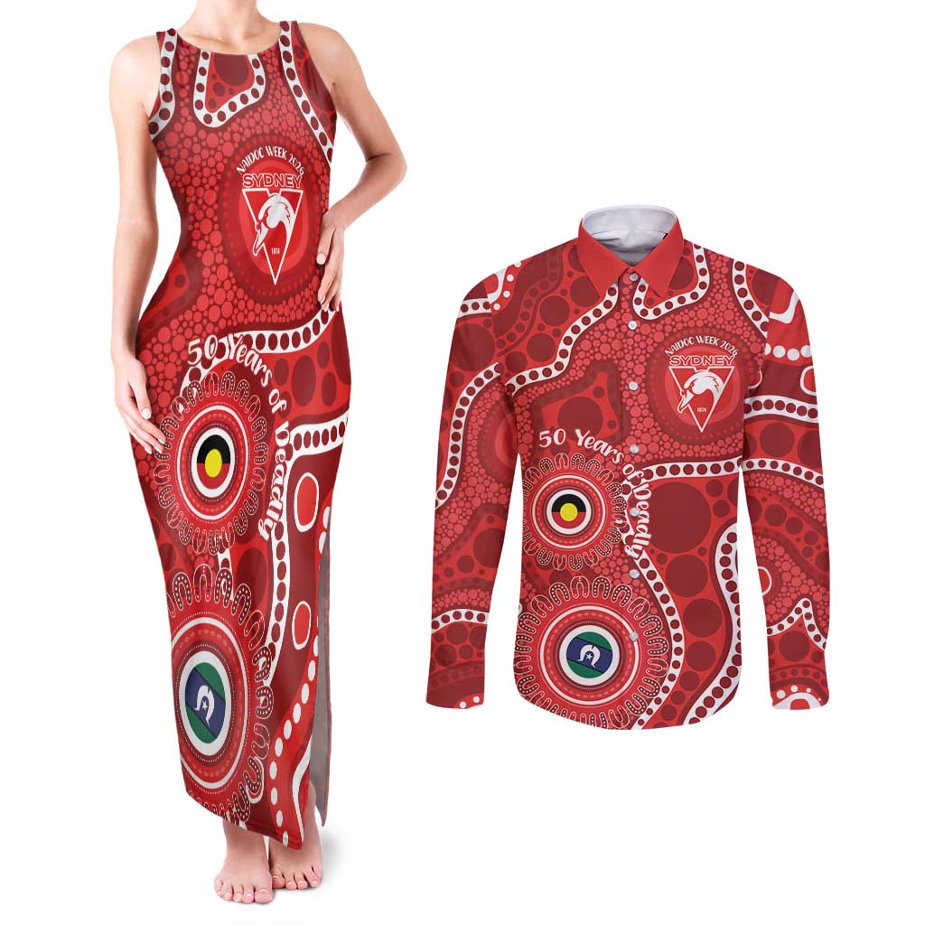Sydney Swans NAIDOC Week 2026 Personalised Couples Matching Tank Maxi Dress and Long Sleeve Button Shirt 50 Years of Deadly Aboriginal Art