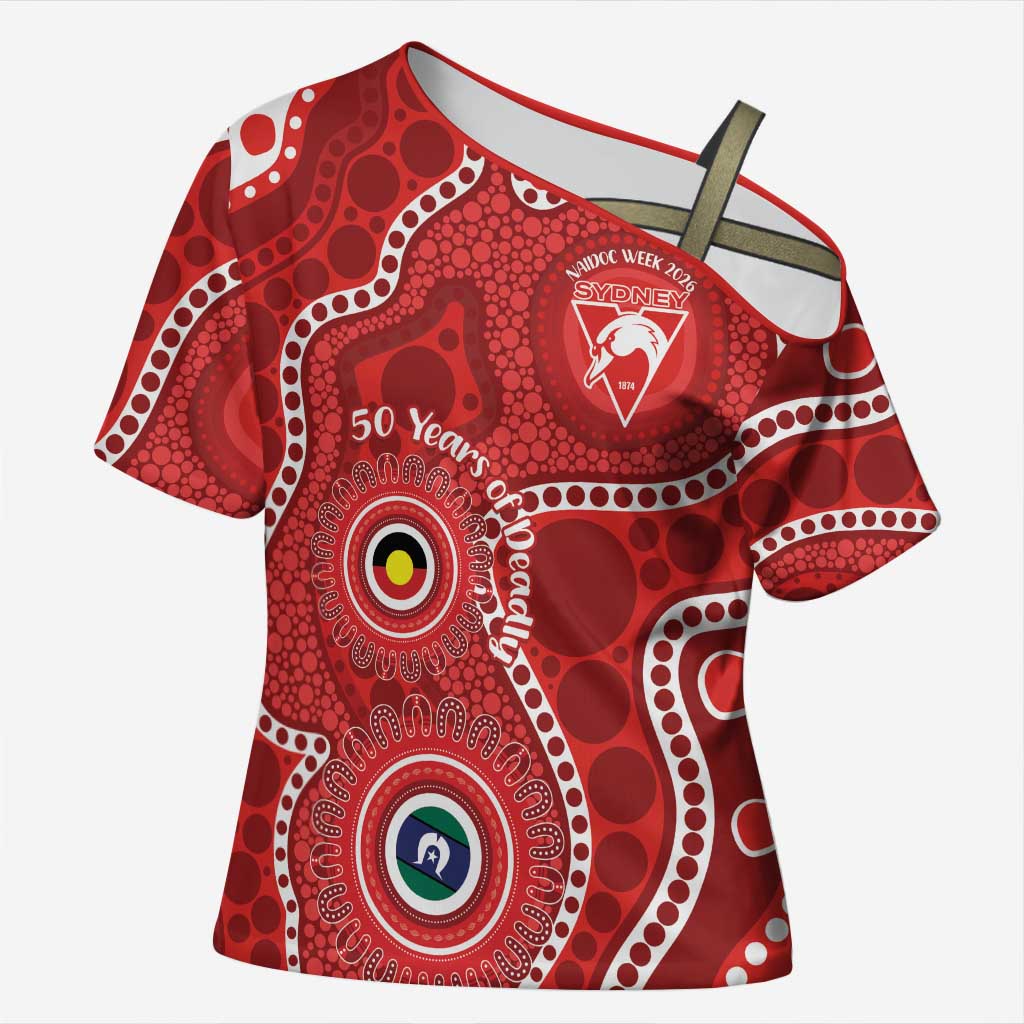 Sydney Swans NAIDOC Week 2026 Personalised Cross Shoulder Shirt 50 Years of Deadly Aboriginal Art