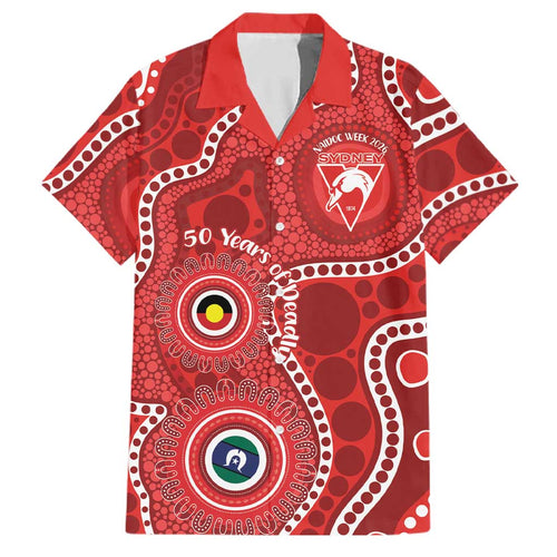 Sydney Swans NAIDOC Week 2026 Personalised Family Matching Long Sleeve Bodycon Dress and Hawaiian Shirt 50 Years of Deadly Aboriginal Art