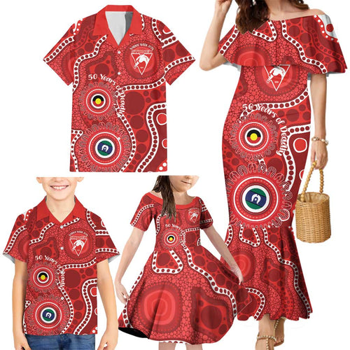 Sydney Swans NAIDOC Week 2026 Personalised Family Matching Mermaid Dress and Hawaiian Shirt 50 Years of Deadly Aboriginal Art