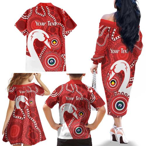 Sydney Swans NAIDOC Week 2026 Personalised Family Matching Off The Shoulder Long Sleeve Dress and Hawaiian Shirt 50 Years of Deadly Aboriginal Art
