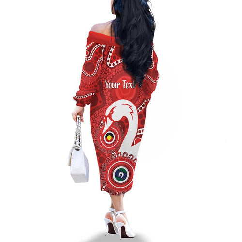 Sydney Swans NAIDOC Week 2026 Personalised Family Matching Off The Shoulder Long Sleeve Dress and Hawaiian Shirt 50 Years of Deadly Aboriginal Art