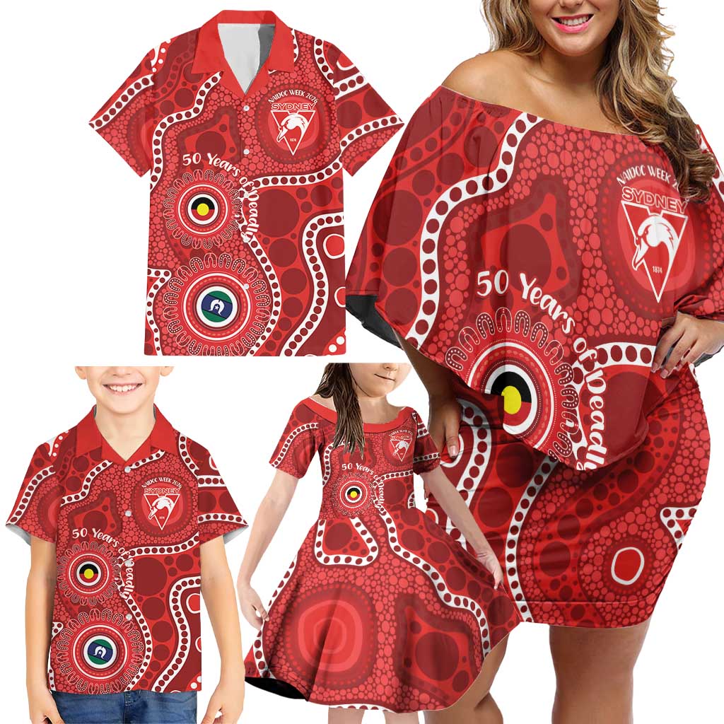 Sydney Swans NAIDOC Week 2026 Personalised Family Matching Off Shoulder Short Dress and Hawaiian Shirt 50 Years of Deadly Aboriginal Art