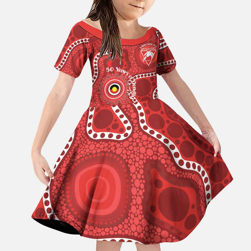 Sydney Swans NAIDOC Week 2026 Personalised Family Matching Off Shoulder Short Dress and Hawaiian Shirt 50 Years of Deadly Aboriginal Art