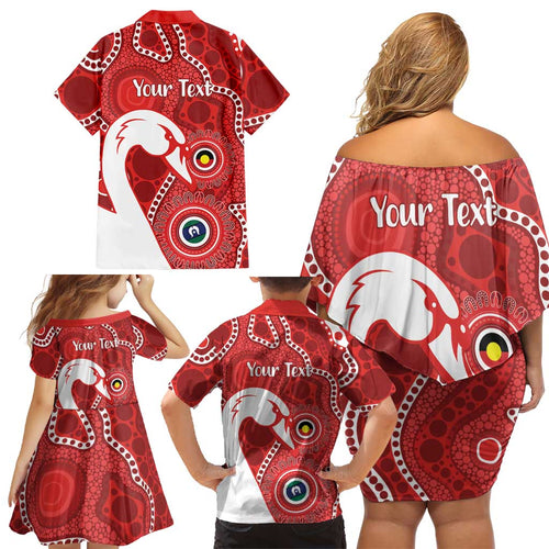 Sydney Swans NAIDOC Week 2026 Personalised Family Matching Off Shoulder Short Dress and Hawaiian Shirt 50 Years of Deadly Aboriginal Art