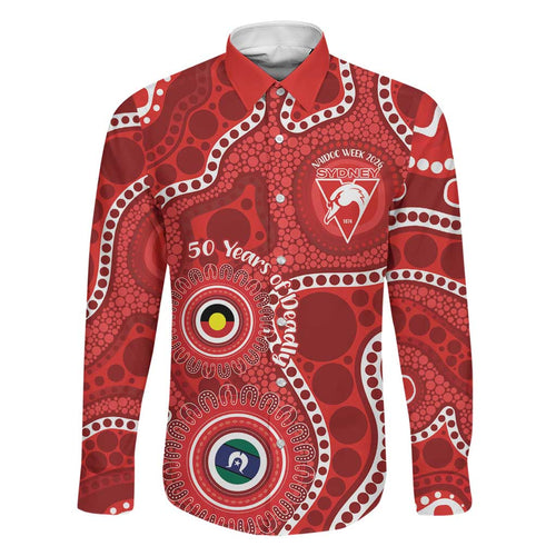Sydney Swans NAIDOC Week 2026 Personalised Family Matching Off Shoulder Short Dress and Hawaiian Shirt 50 Years of Deadly Aboriginal Art